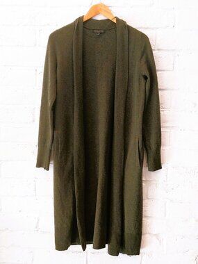 Banana Republic Duster Cardigan Sweater S Green Wool Blend Knit Long Slv Pockets